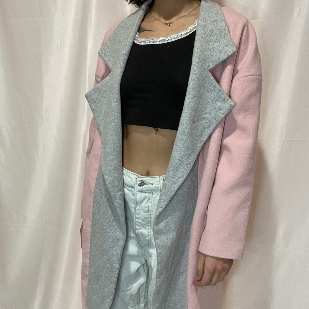 Grey and pink trench coat